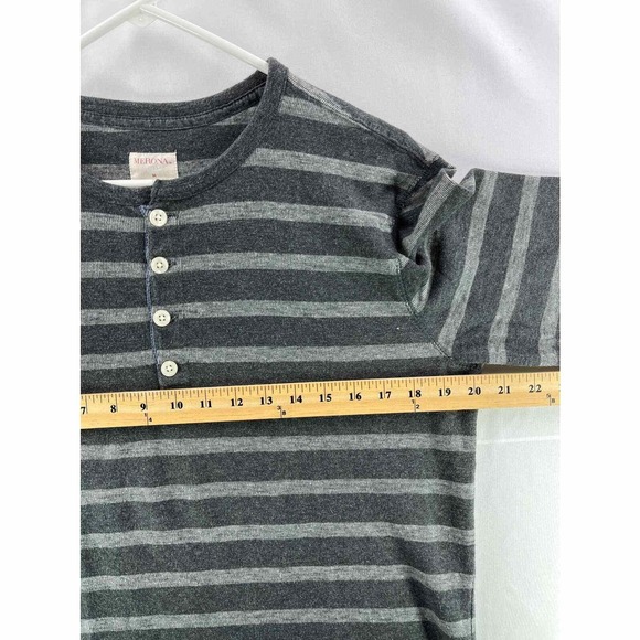 Merona Mens Henley Shirt Medium Gray Long Sleeve Striped Hiking Casual Pullover - Picture 7 of 8